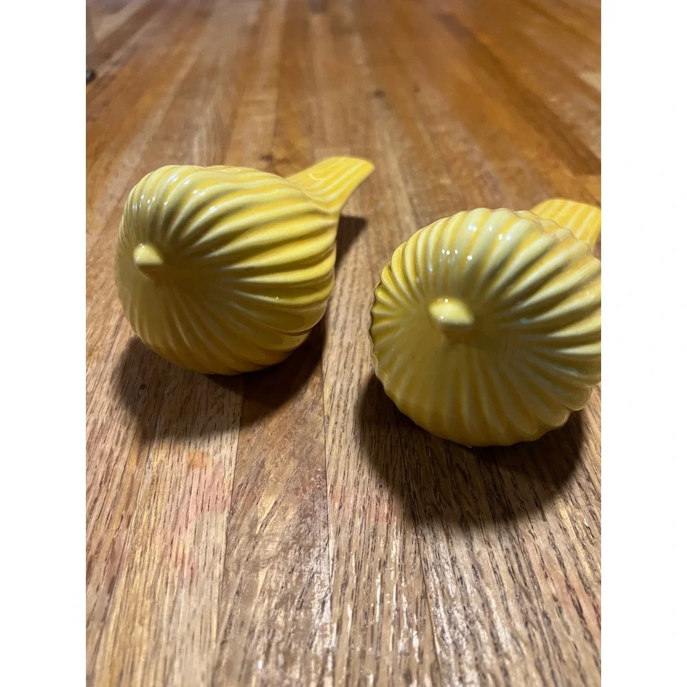 Yellow Ribbed Ceramic Bird Gourd Shape Mid‎ Century Style